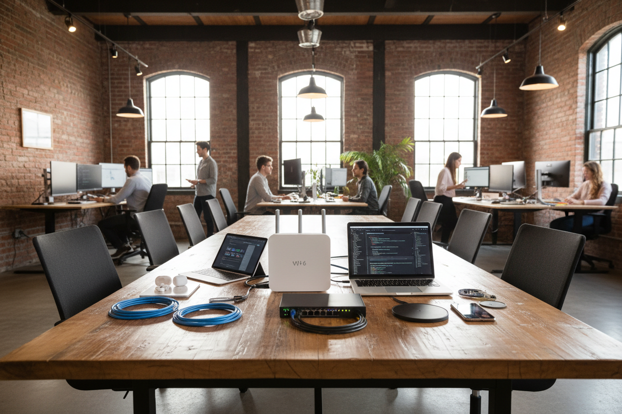 hardware bundle laying on a table in an internet business setting