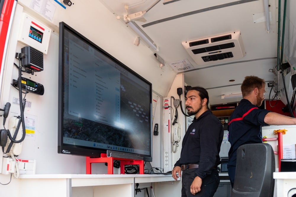 A mobile command center used in firefighting by firefighters in Signes, France